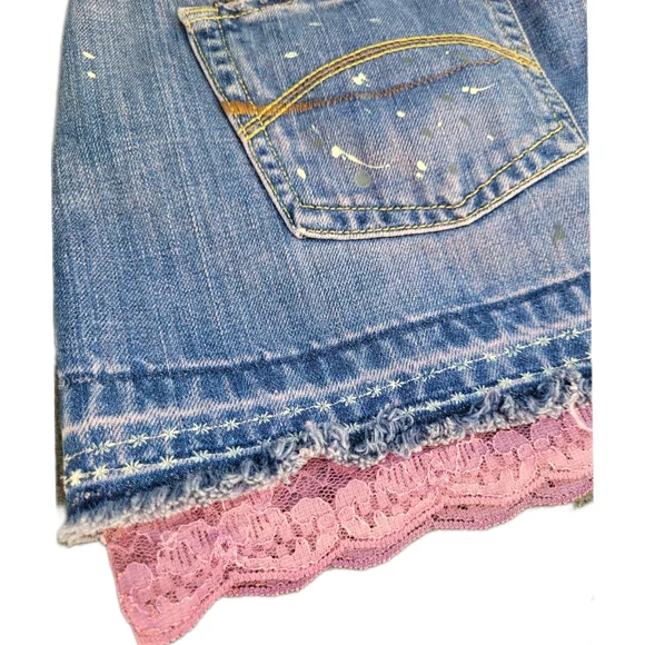 SUPER RARE! DESTROYED Abercrombie & Fitch Pink Lace & Denim Mini Skirt - Picture 5 of 9